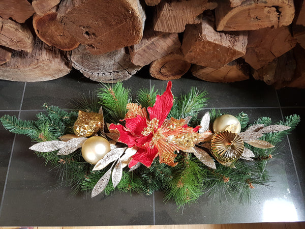 Pine decorated Christmas table centrepiece for hire in Melbourne