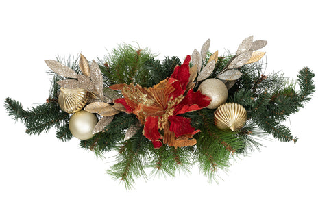 Pine decorated Christmas table centrepiece for hire in Melbourne