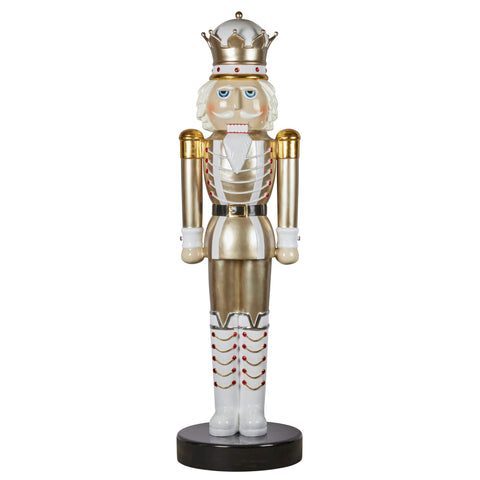 Giant 198cm gold and white nutcracker for hire in Melbourne