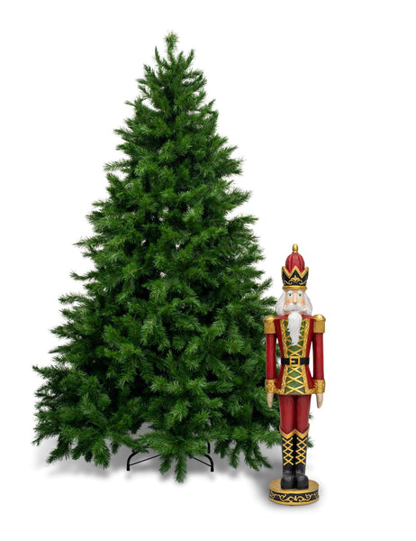 Large Traditional Nutcracker standing next to 228cm Christmas tree to show scale of height.