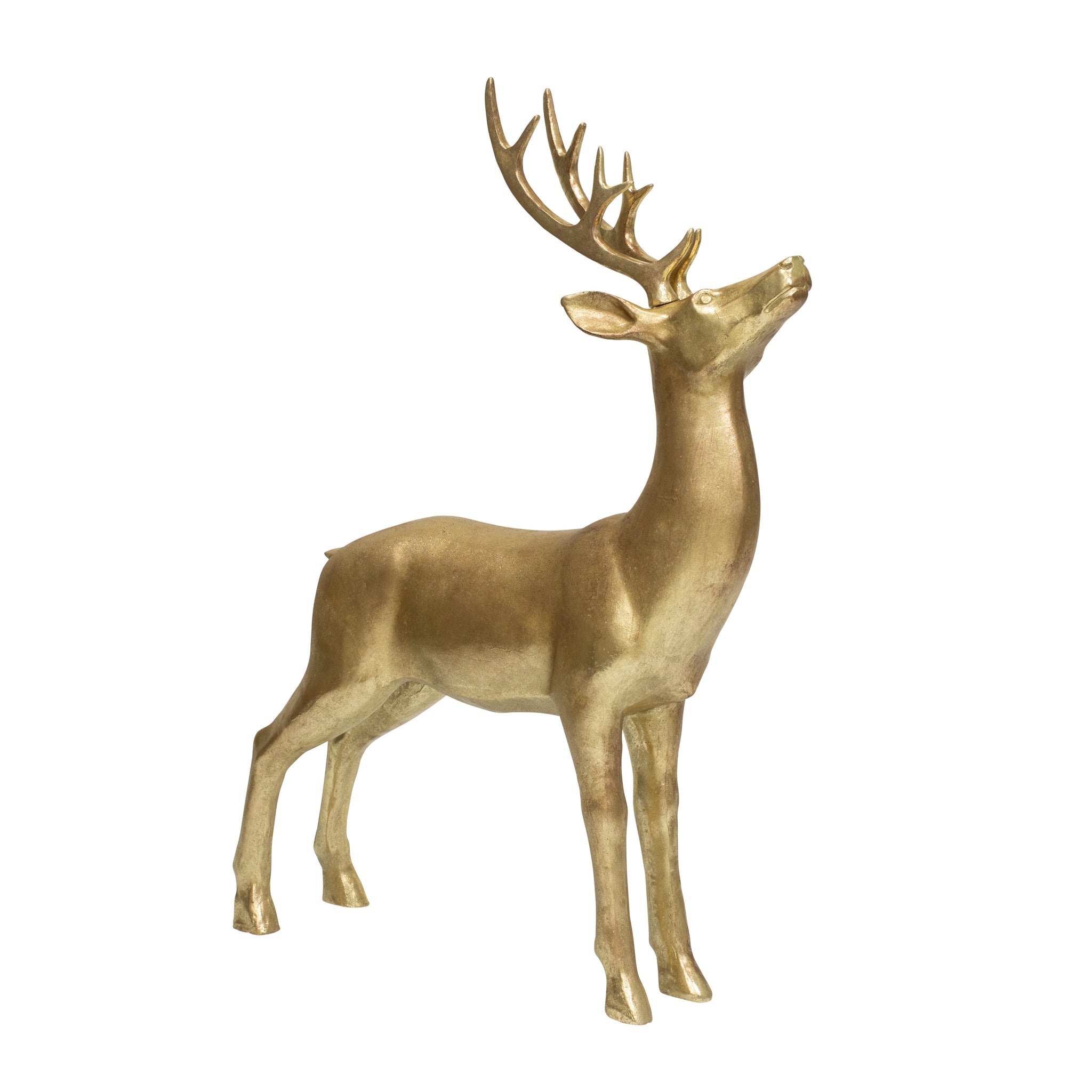A large standing gold reindeer will bring Christmas cheer to your home or office