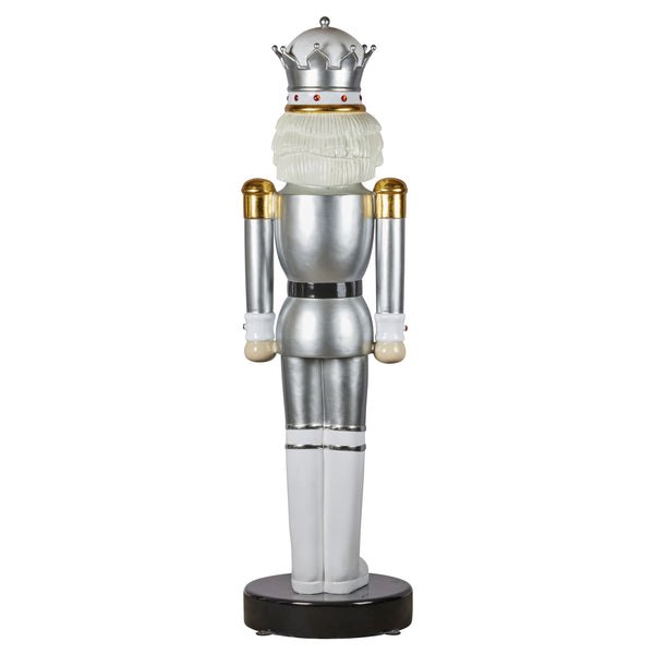 Rear view of giant silver nutcracker for hire in Melbourne