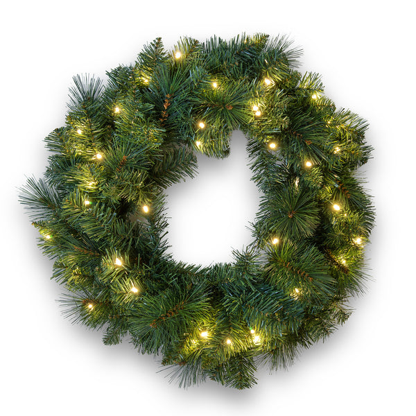 60cm Christmas Wreath LED lights woven throughout wreath.